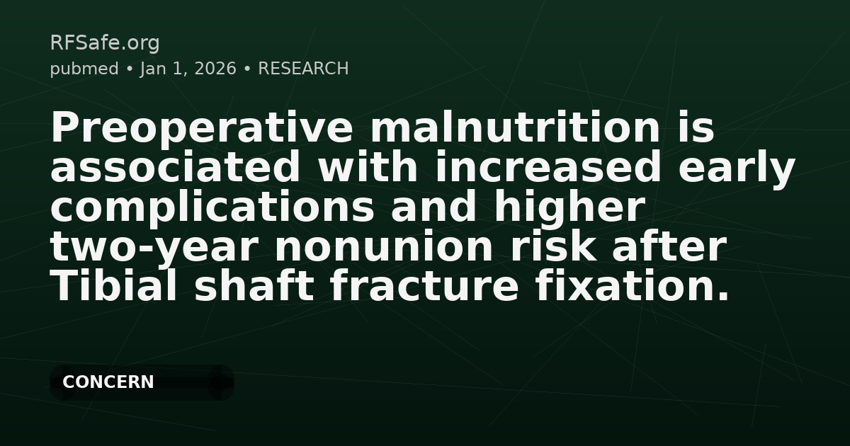 Preoperative malnutrition is associated with increased early complications and higher two-year nonunion risk after Tibial shaft fracture fixation.