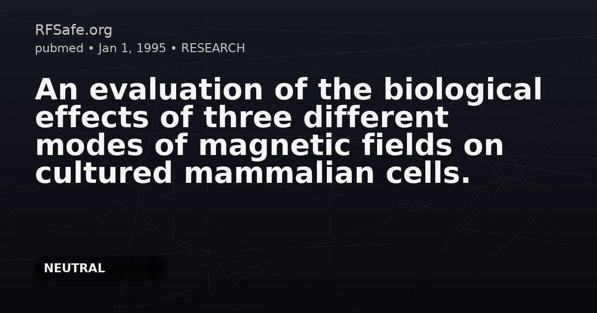 An evaluation of the biological effects of three different modes of magnetic fields on cultured mammalian cells.