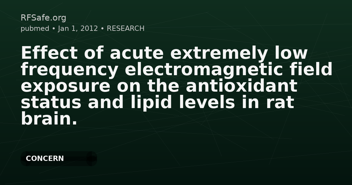 Effect of acute extremely low frequency electromagnetic field exposure on the antioxidant status and lipid levels in rat brain.