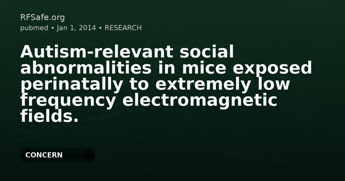 Autism-relevant social abnormalities in mice exposed perinatally to extremely low frequency electromagnetic fields.