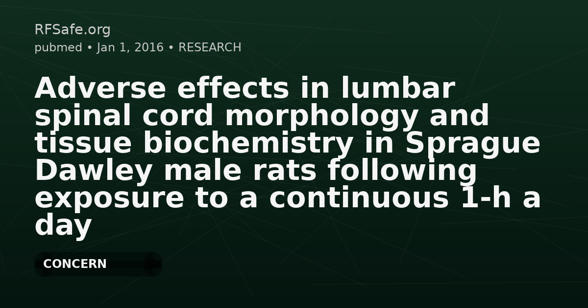 Adverse effects in lumbar spinal cord morphology and tissue biochemistry in Sprague Dawley male rats following exposure to a continuous 1-h a day 900-MHz electromagnetic field throughout adolescence.