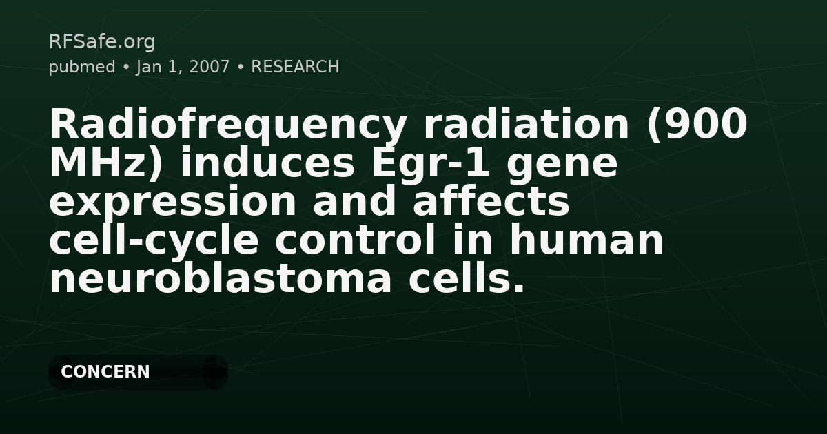 Radiofrequency radiation (900 MHz) induces Egr-1 gene expression and affects cell-cycle control in human neuroblastoma cells.
