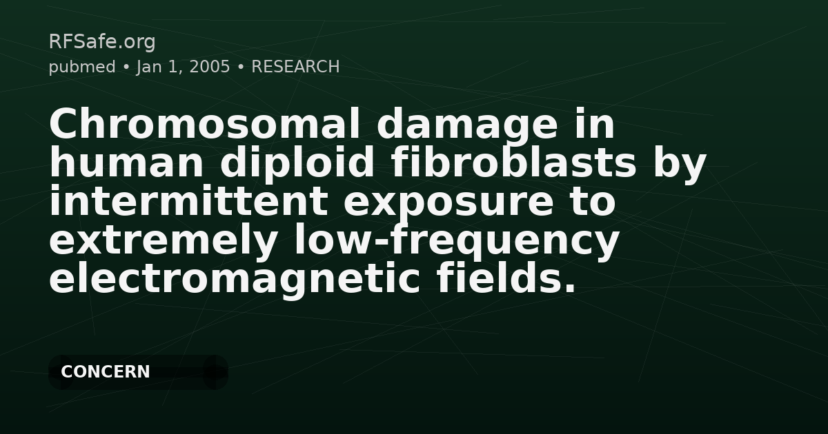 Chromosomal damage in human diploid fibroblasts by intermittent exposure to extremely low-frequency electromagnetic fields.