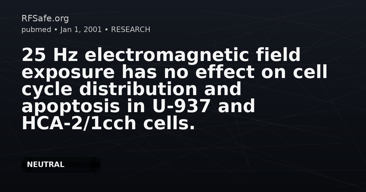 25 Hz electromagnetic field exposure has no effect on cell cycle distribution and apoptosis in U-937 and HCA-2/1cch cells.
