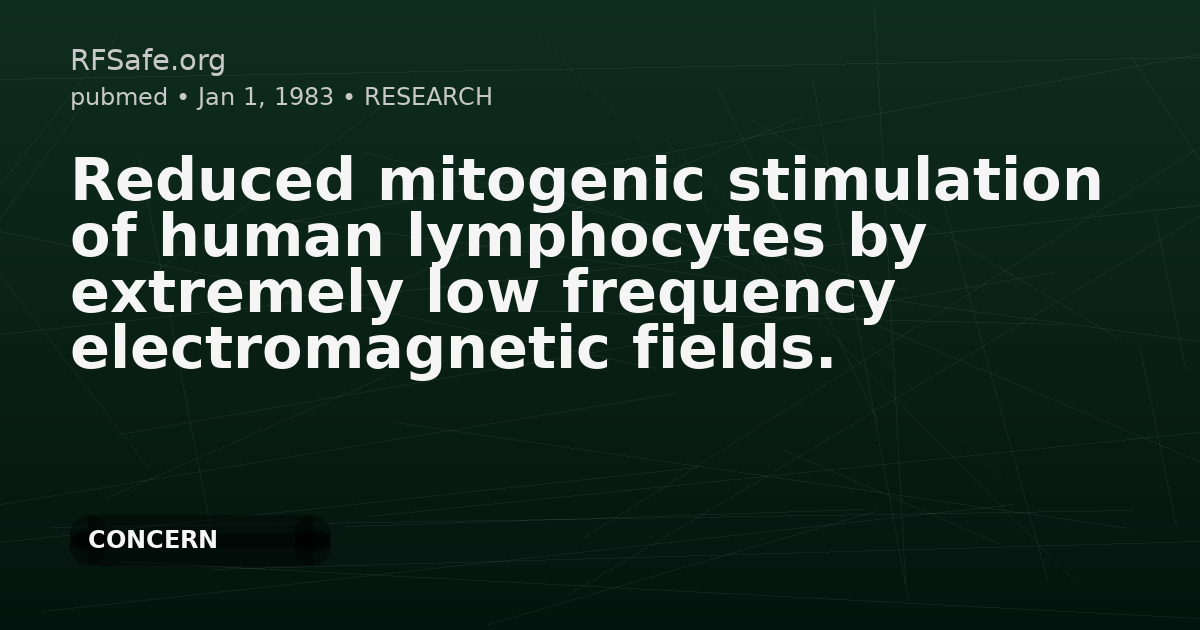 Reduced mitogenic stimulation of human lymphocytes by extremely low frequency electromagnetic fields.