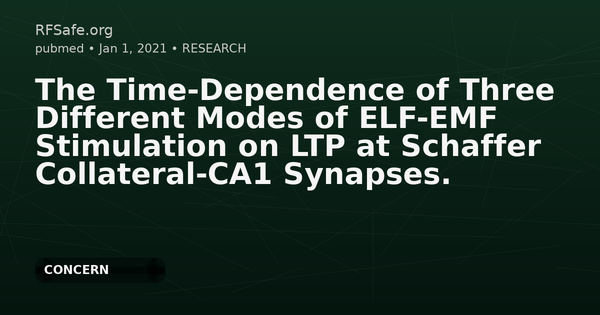 The Time-Dependence of Three Different Modes of ELF-EMF Stimulation on LTP at Schaffer Collateral-CA1 Synapses.