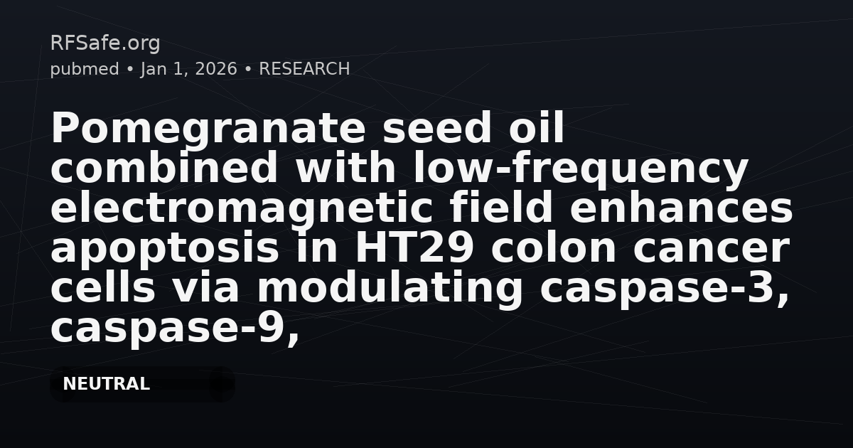 Pomegranate seed oil combined with low-frequency electromagnetic field enhances apoptosis in HT29 colon cancer cells via modulating caspase-3, caspase-9, Bax, and Bcl-2 expression.